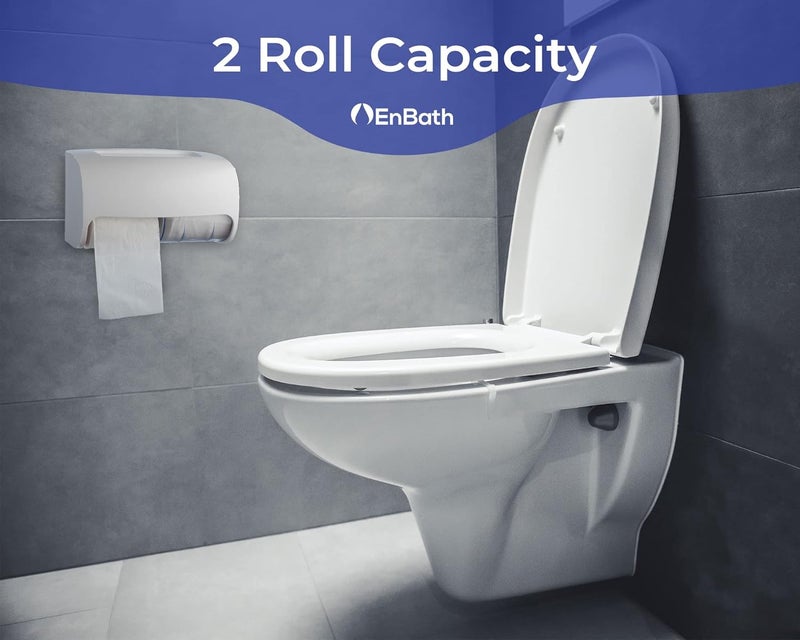 EnBath Commercial Toilet Paper Dispenser Wall Mount, Double (2 Roll) Locking Toilet Paper Holder (White), Compact Two Roll, Side by Side Design Tissue Paper Dispenser (Dispensador de Papel Higienico Doble) - Image 2
